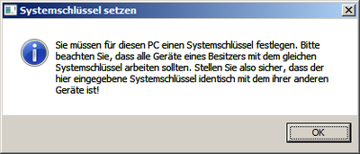 Neuen Systemschlüssel eingeben